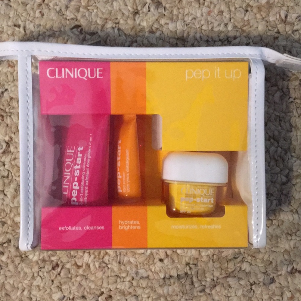 Clinique exfoliate, eye cream, and moisturizer